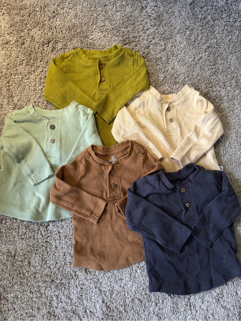 The Honest Company Kids Long Sleeve Henley Set - Olive, Mint, Cream, Brown, Navy